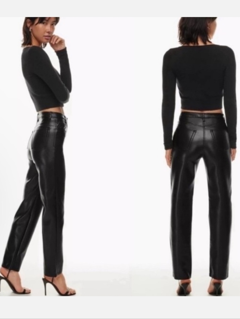 Aritzia Wilfred The Melina Faux Leather Straight Leg Pants In Black Size 14 - Picture 2 of 11